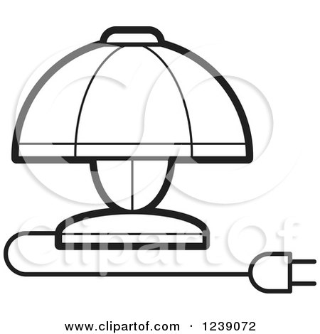 Clipart of a Black and White Electric Lamp with a Shade - Royalty Free Vector Illustration by Lal Perera