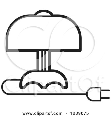 Clipart of a Black and White Electric Lamp with a Shade 3 - Royalty Free Vector Illustration by Lal Perera