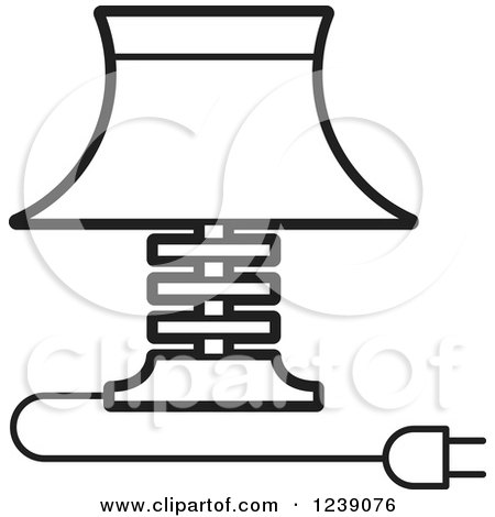 Clipart of a Black and White Electric Lamp with a Shade 2 - Royalty Free Vector Illustration by Lal Perera