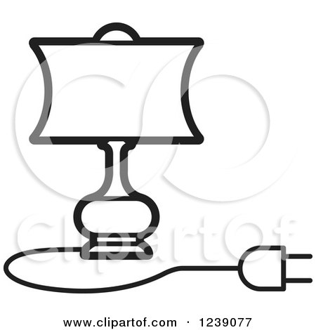 Clipart of a Black and White Electric Lamp with a Shade 4 - Royalty Free Vector Illustration by Lal Perera