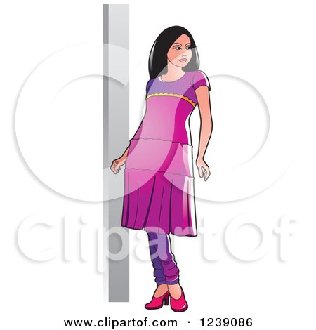 Clipart of a Woman Modeling a Purple Frock Dress - Royalty Free Vector Illustration by Lal Perera