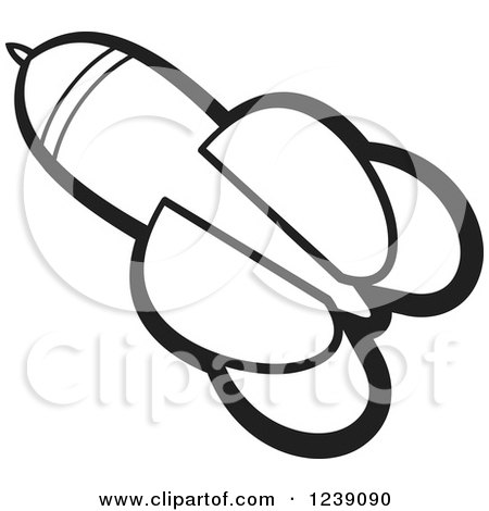 Clipart of a Black and White Flying Dart - Royalty Free Vector Illustration by Lal Perera