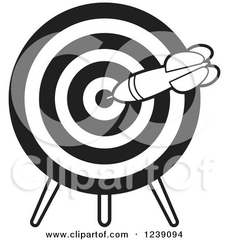 Clipart of a Black and White Dart in a Target - Royalty Free Vector Illustration by Lal Perera