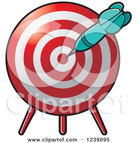 Clipart of a Turquoise Dart in a Target - Royalty Free Vector Illustration by Lal Perera
