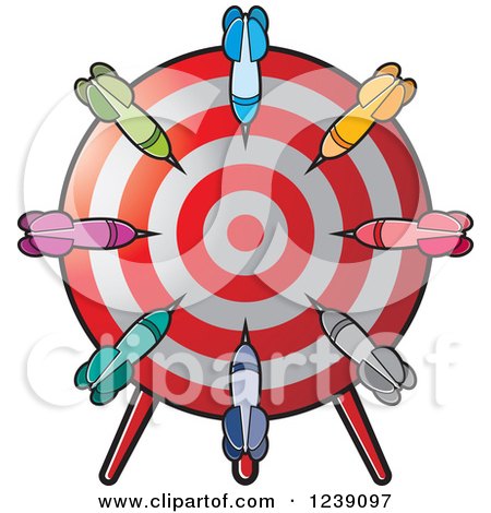 Clipart of a Target Board with Colorful Darts - Royalty Free Vector Illustration by Lal Perera