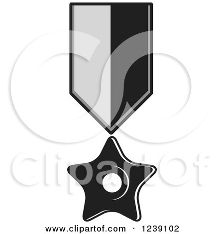 Clipart of a Black and White Star Medal on a Ribbon - Royalty Free Vector Illustration by Lal Perera