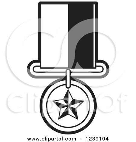Clipart of a Black and White Star Medal on a Ribbon 3 - Royalty Free Vector Illustration by Lal Perera