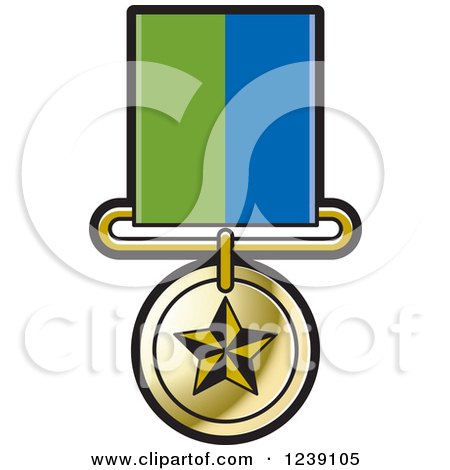 Clipart of a Gold Star Medal on a Ribbon 2 - Royalty Free Vector Illustration by Lal Perera