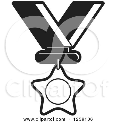 Clipart of a Black and White Star Medal on a Ribbon 4 - Royalty Free Vector Illustration by Lal Perera