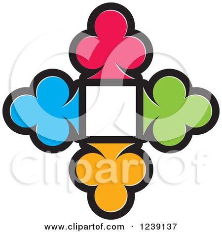 Clipart of Four Colorful Playing Card Clubs Framing a Square - Royalty Free Vector Illustration by Lal Perera