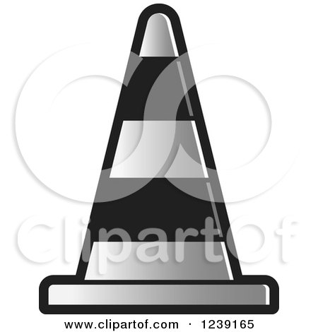 Clipart of a Grayscale Road Construction Traffic Cone - Royalty Free Vector Illustration by Lal Perera