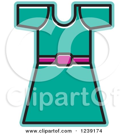 Clipart of a Belted Turquoise Frock - Royalty Free Vector Illustration by Lal Perera