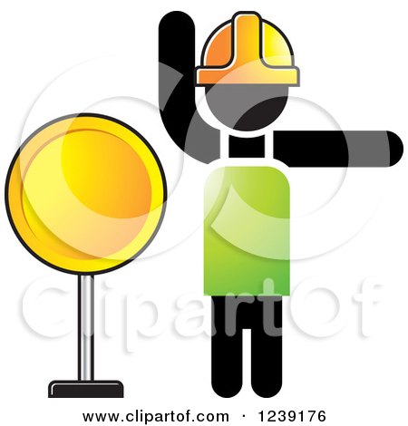 Clipart of a Road Construction Worker with a Round Sign - Royalty Free Vector Illustration by Lal Perera