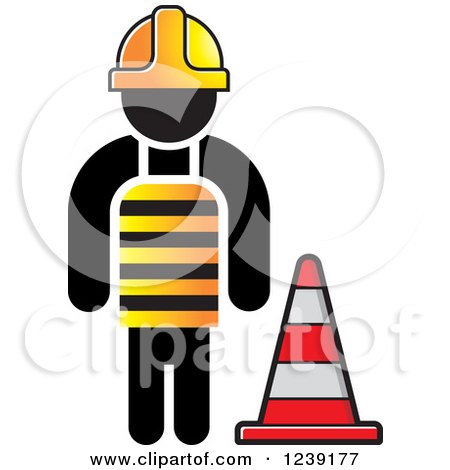 Clipart of a Construction Worker and a Traffic Cone - Royalty Free Vector Illustration by Lal Perera