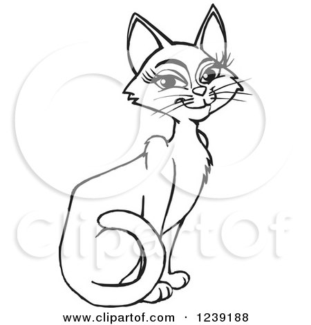 Clipart of a Happy Female Black and White Cat Sitting - Royalty Free Vector Illustration by Dennis Holmes Designs