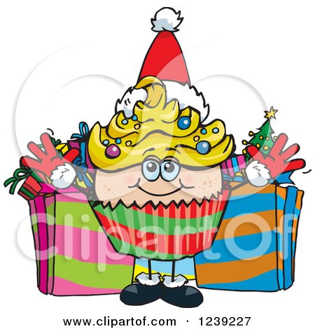 Clipart of a Caucasian Christmas Cupcake with Presents - Royalty Free Vector Illustration by Dennis Holmes Designs