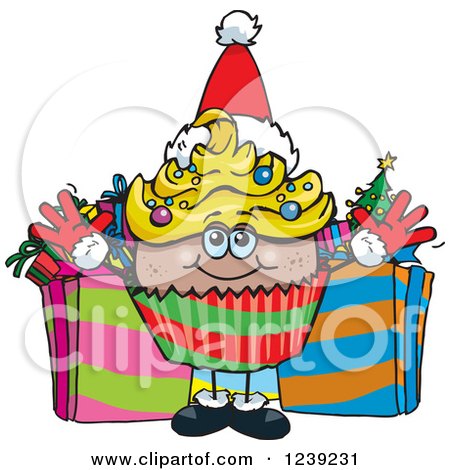 Clipart of a Black Christmas Cupcake with Presents - Royalty Free Vector Illustration by Dennis Holmes Designs