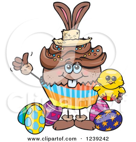 Clipart of a Black Easter Bunny Cupcake with a Chick and Eggs - Royalty Free Vector Illustration by Dennis Holmes Designs