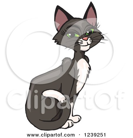 Clipart of a Happy Female Tuxedo Cat Sitting - Royalty Free Vector Illustration by Dennis Holmes Designs