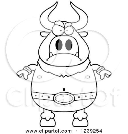Clipart of a Black and WhiteMad Minotaur Bull Man - Royalty Free Vector Illustration by Cory Thoman