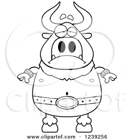 Clipart of a Black and WhiteDepressed Minotaur Bull Man - Royalty Free Vector Illustration by Cory Thoman