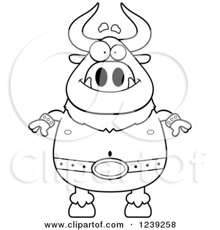 Clipart of a Black and WhiteHappy Minotaur Bull Man - Royalty Free Vector Illustration by Cory Thoman