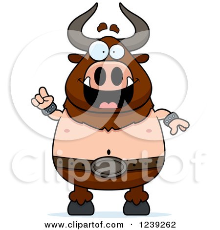 Clipart of a Smart Minotaur Bull Man with an Idea - Royalty Free Vector Illustration by Cory Thoman