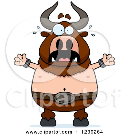 Clipart of a Scared Screaming Minotaur Bull Man - Royalty Free Vector Illustration by Cory Thoman