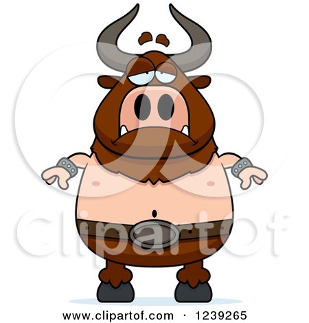 Clipart of a Depressed Minotaur Bull Man - Royalty Free Vector Illustration by Cory Thoman