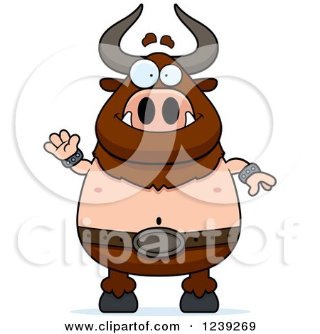 Clipart of a Friendly Waving Minotaur Bull Man - Royalty Free Vector Illustration by Cory Thoman