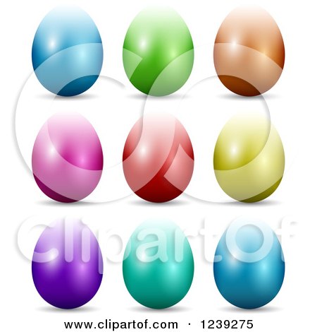 Clipart of 3d Reflective Colorful Easter Eggs - Royalty Free Vector Illustration by KJ Pargeter