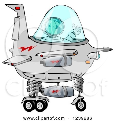 Clipart of a Man Astronaut Holding a Thumb up and Flying a Starship - Royalty Free Illustration by djart