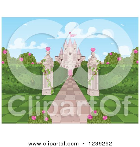 Clipart of a Stone Path Leading to a Castle with Hearts Checkers and Roses - Royalty Free Vector Illustration by Pushkin