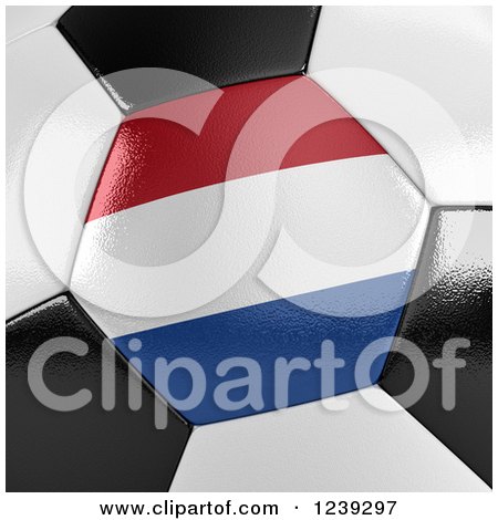Clipart of a 3d Close up of a Netherlands Flag on a Soccer Ball - Royalty Free CGI Illustration by stockillustrations