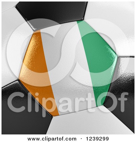 Clipart of a 3d Close up of an Ivory Coast Flag on a Soccer Ball - Royalty Free CGI Illustration by stockillustrations