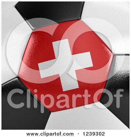 Clipart of a 3d Close up of a Swiss Flag on a Soccer Ball - Royalty Free Illustration by stockillustrations