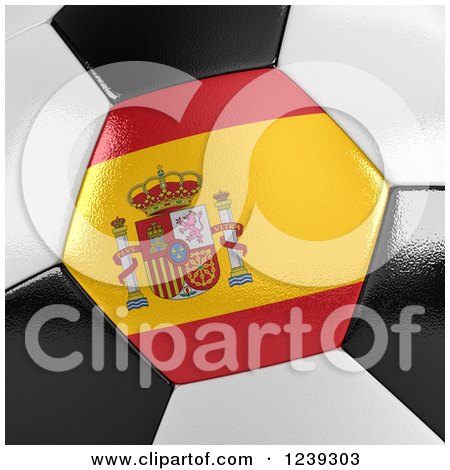 Clipart of a 3d Close up of a Spanish Flag on a Soccer Ball - Royalty Free Illustration by stockillustrations