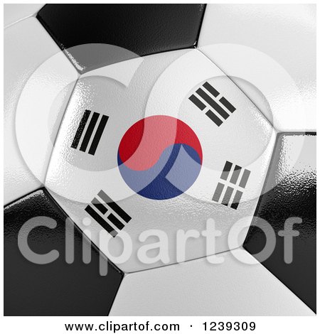 Clipart of a 3d Close up of a South Korean Flag on a Soccer Ball - Royalty Free CGI Illustration by stockillustrations
