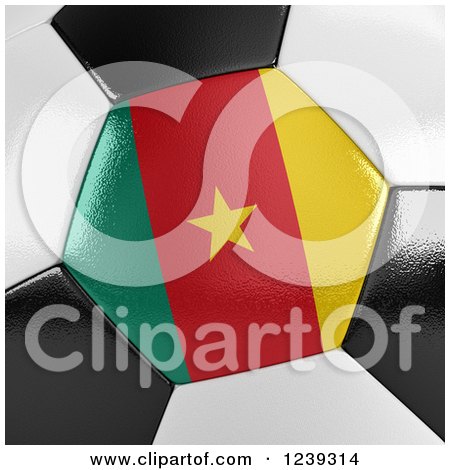 Clipart of a 3d Close up of a Cameroon Flag on a Soccer Ball - Royalty Free CGI Illustration by stockillustrations