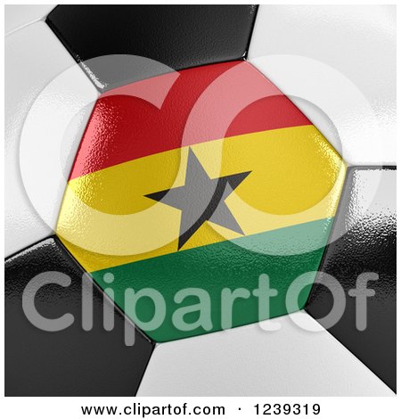 Clipart of a 3d Close up of a Ghana Flag on a Soccer Ball - Royalty Free CGI Illustration by stockillustrations