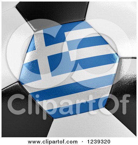 Clipart of a 3d Close up of a Greek Flag on a Soccer Ball - Royalty Free CGI Illustration by stockillustrations