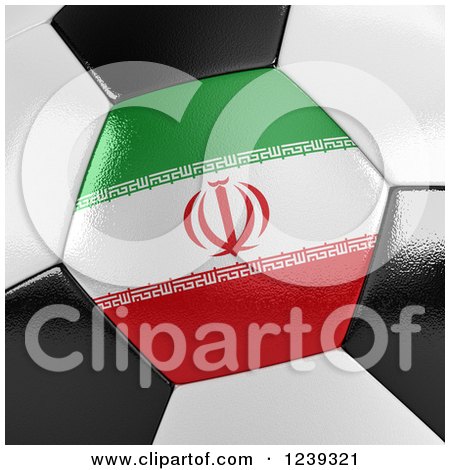 Clipart of a 3d Close up of an Iran Flag on a Soccer Ball - Royalty Free CGI Illustration by stockillustrations