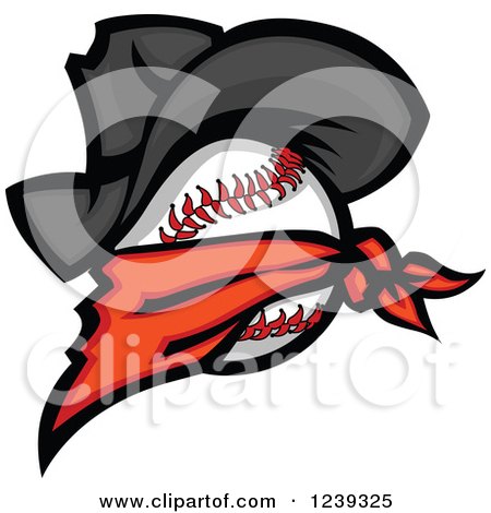 Clipart of a Renegade Baseball with a Bandana and Cowboy Hat - Royalty Free Vector Illustration by Chromaco