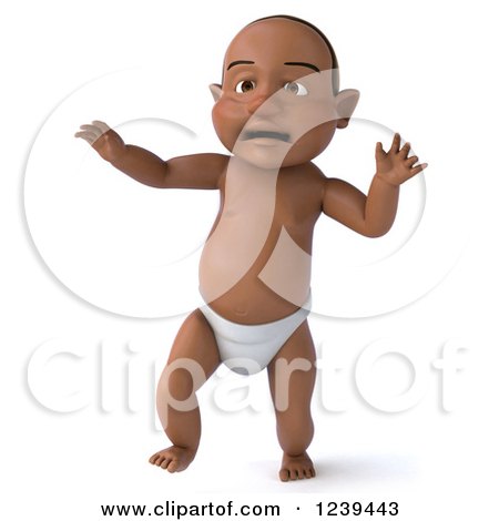 Clipart of a 3d Black Baby Boy Walking 2 - Royalty Free Illustration by Julos