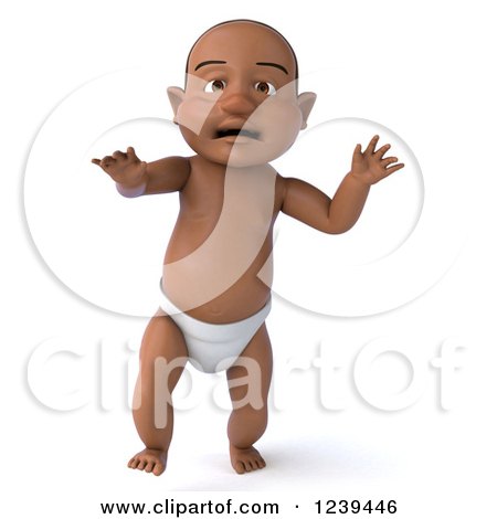Clipart of a 3d Black Baby Boy Walking 3 - Royalty Free Illustration by Julos