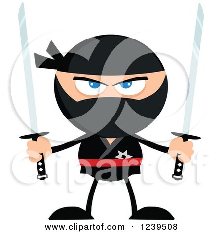 Clipart of a Ninja Warrior Ready to Fight with Two Katana Swords - Royalty Free Vector Illustration by Hit Toon