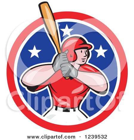 Clipart of a Cartoon Baseball Player Batter Swinging in an American Circle - Royalty Free Vector Illustration by patrimonio