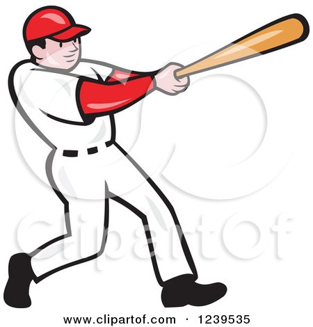 Clipart of a Cartoon Baseball Player Batter Swinging - Royalty Free Vector Illustration by patrimonio