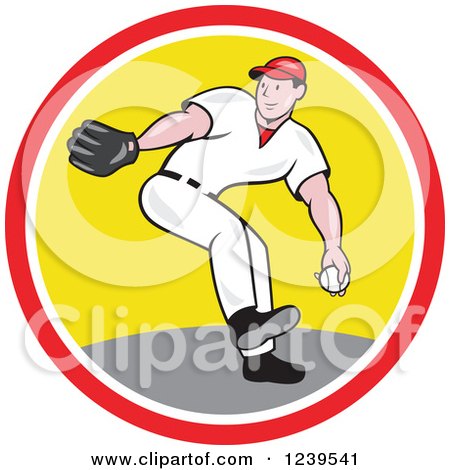 Clipart of a Baseball Player Pitching in a Circle - Royalty Free Vector Illustration by patrimonio