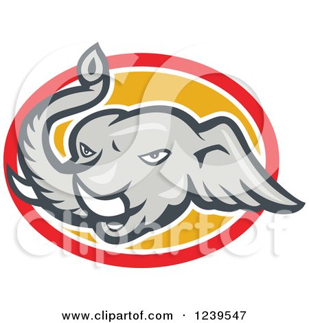 Clipart of an Elephant Head on a Yellow and Red Oval - Royalty Free Vector Illustration by patrimonio